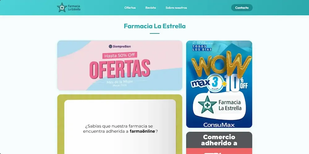 Captura del sitio web Farmacia La Estrella